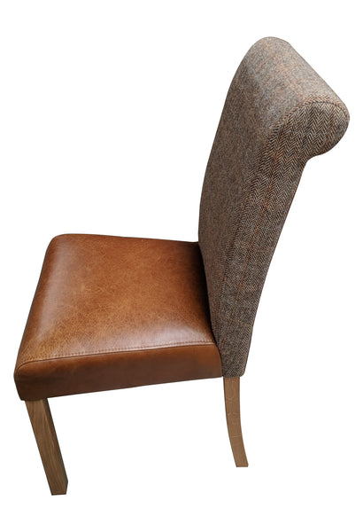 Bailey leather rollback and Harris Tweed oak chair