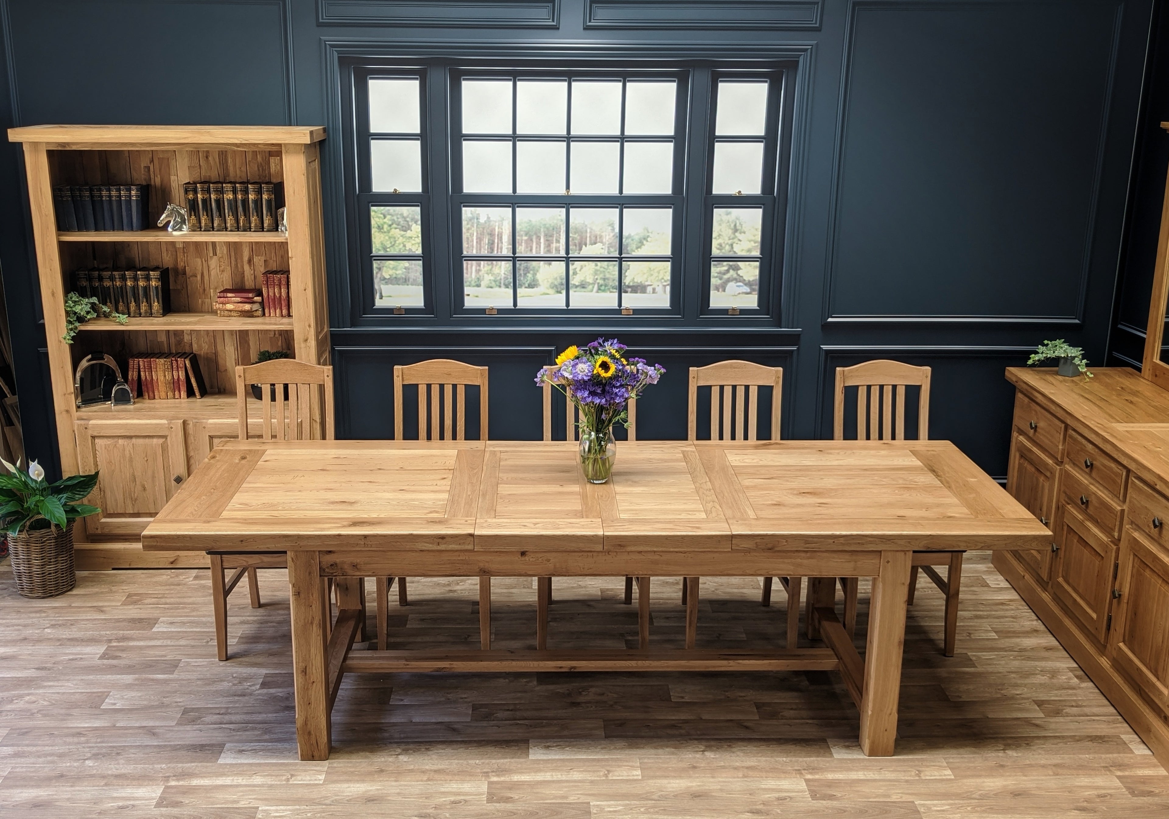Empire Classic Grand solid oak extending dining table - Blonde oak range