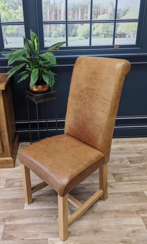 Arundel leather rollback oak chair