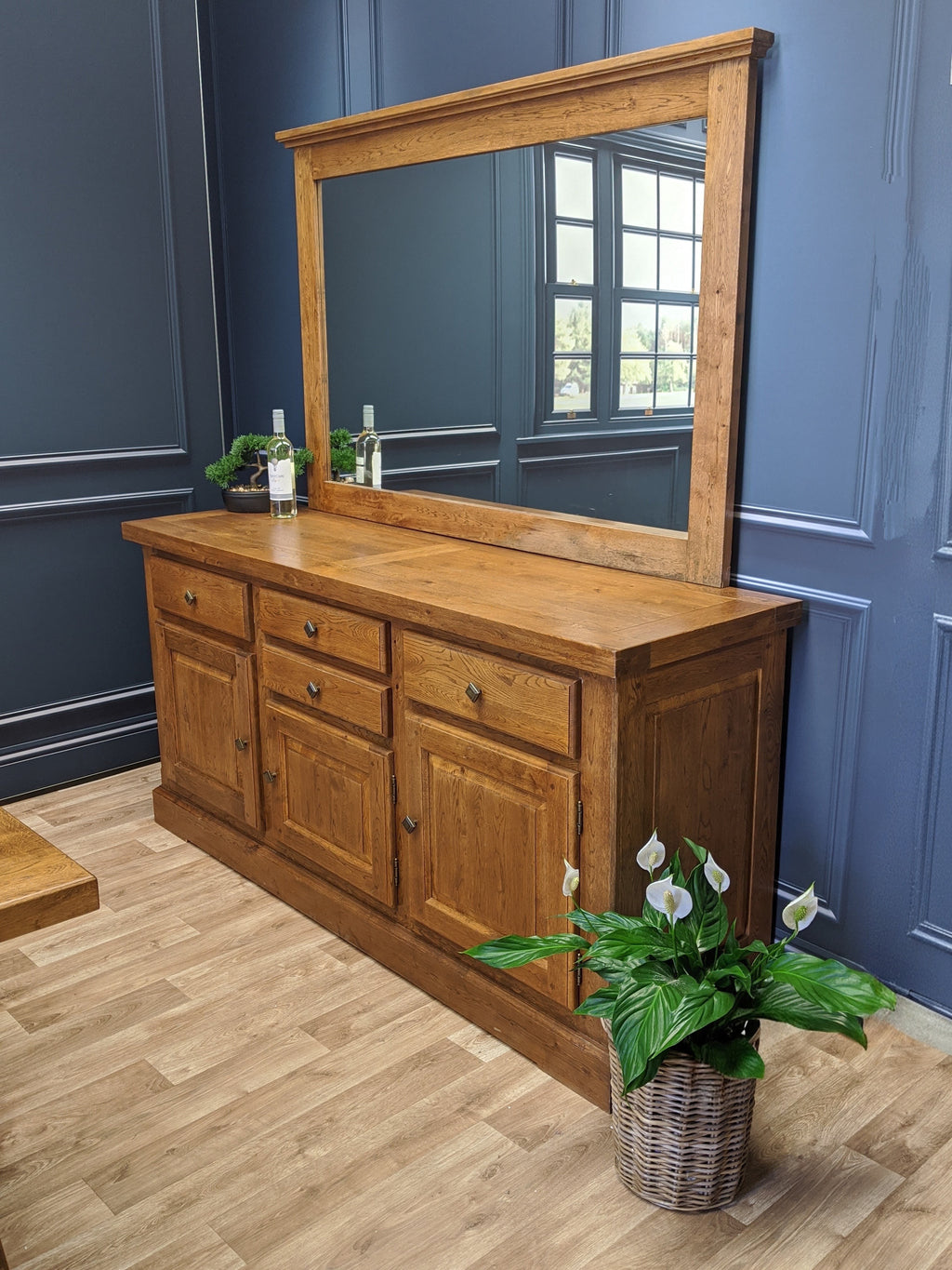 Empire Manor oak sideboard with mirror - Tudor oak range