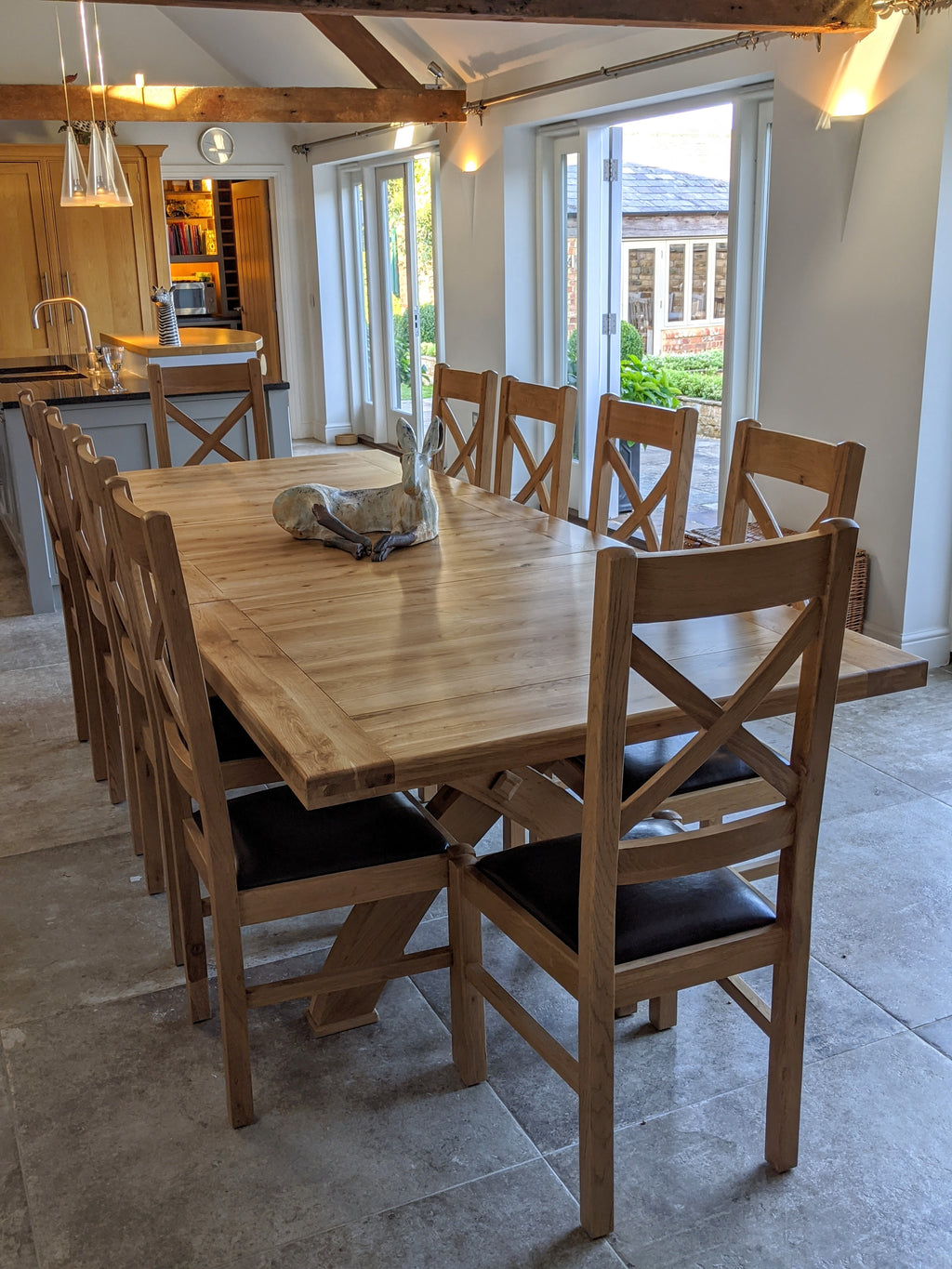 Empire X Leg Solid Oak extending Dining Table - Tudor oak range