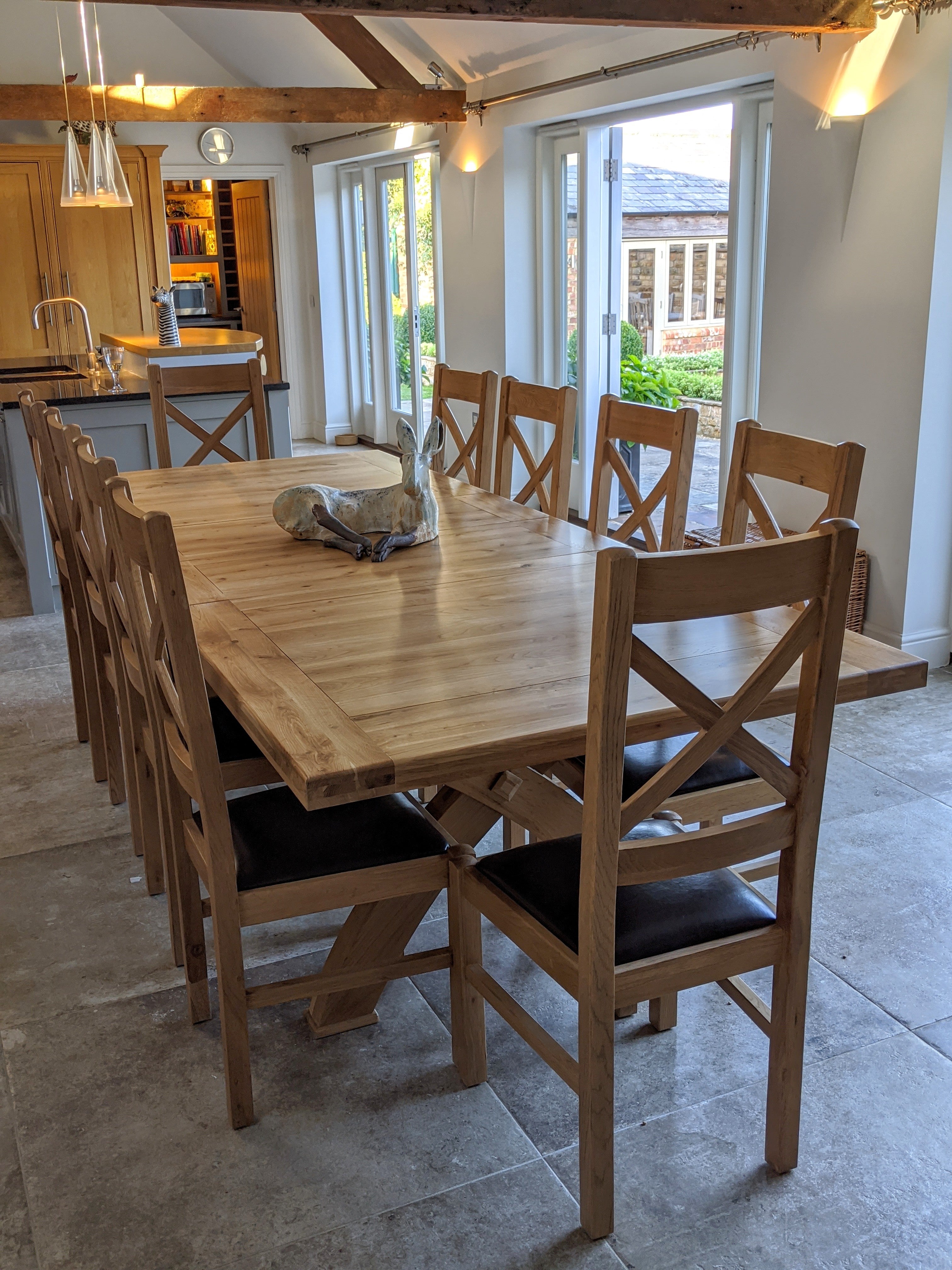 Empire X Leg Solid Oak extending Dining Table - Tudor oak range