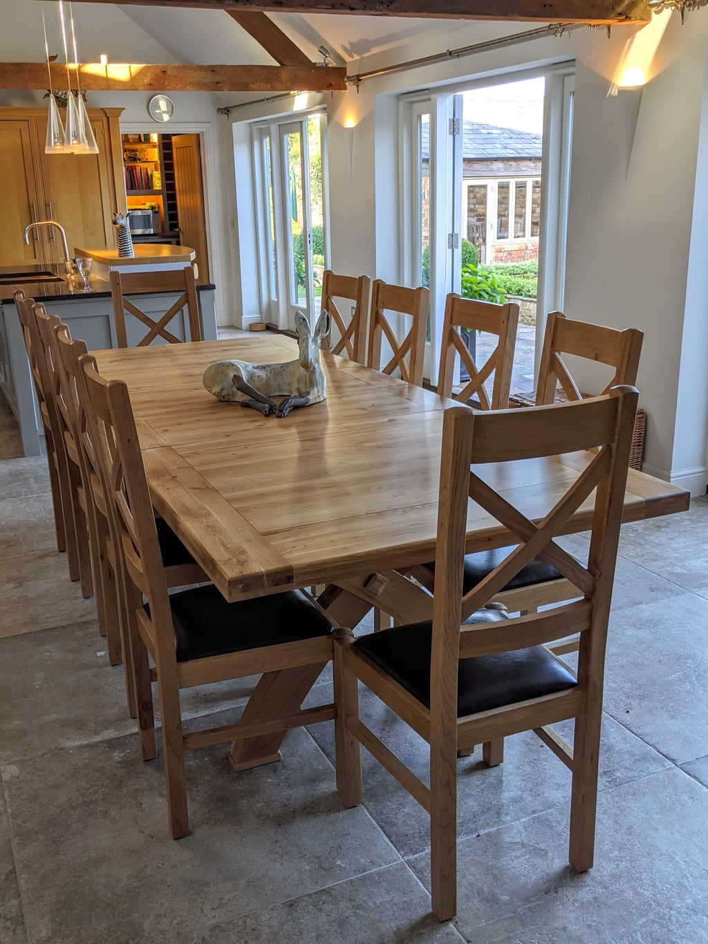 Empire X Leg Solid Oak Extending Dining Table in Tudor Oak