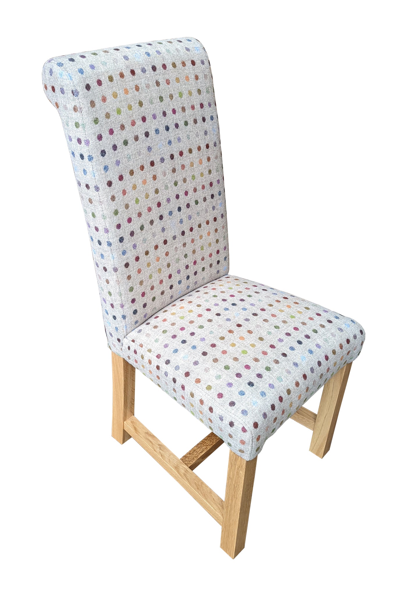 Arundel multi spot natural fabric rollback oak chair