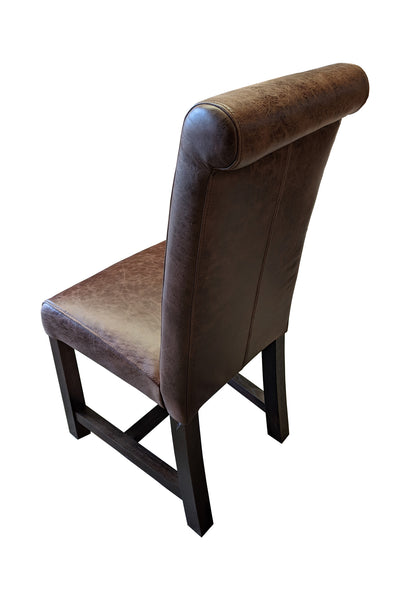 Arundel dark brown leather rollback oak chair with dark legs