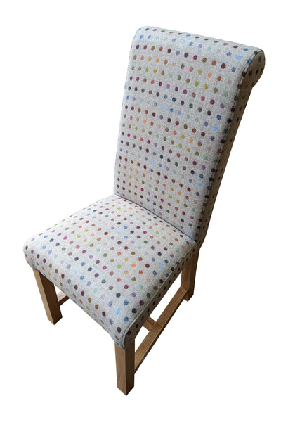 Arundel multi spot natural fabric rollback oak chair