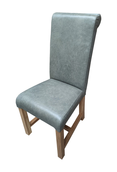 Arundel grey leather rollback oak chair