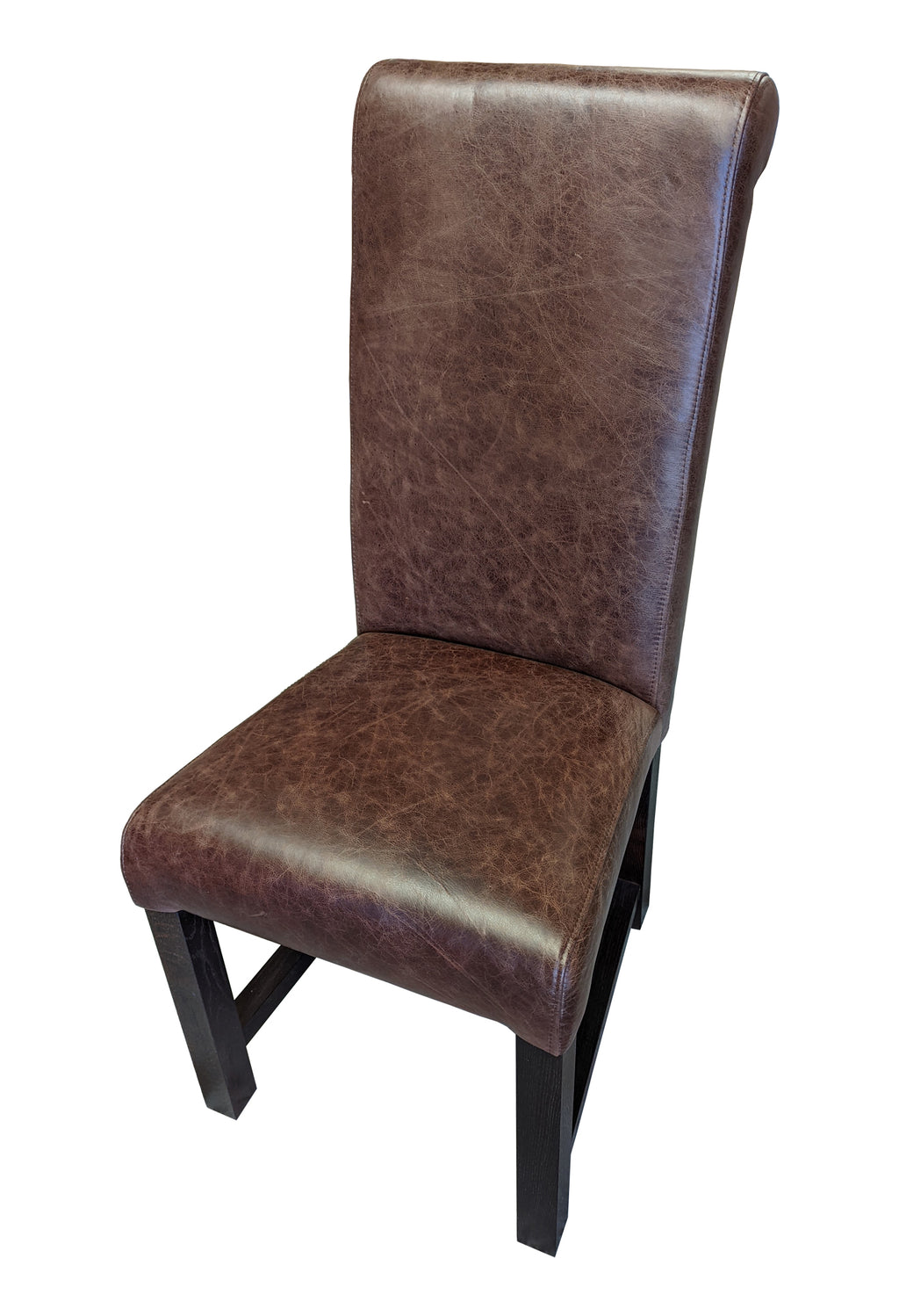 Arundel dark brown leather rollback oak chair with dark legs