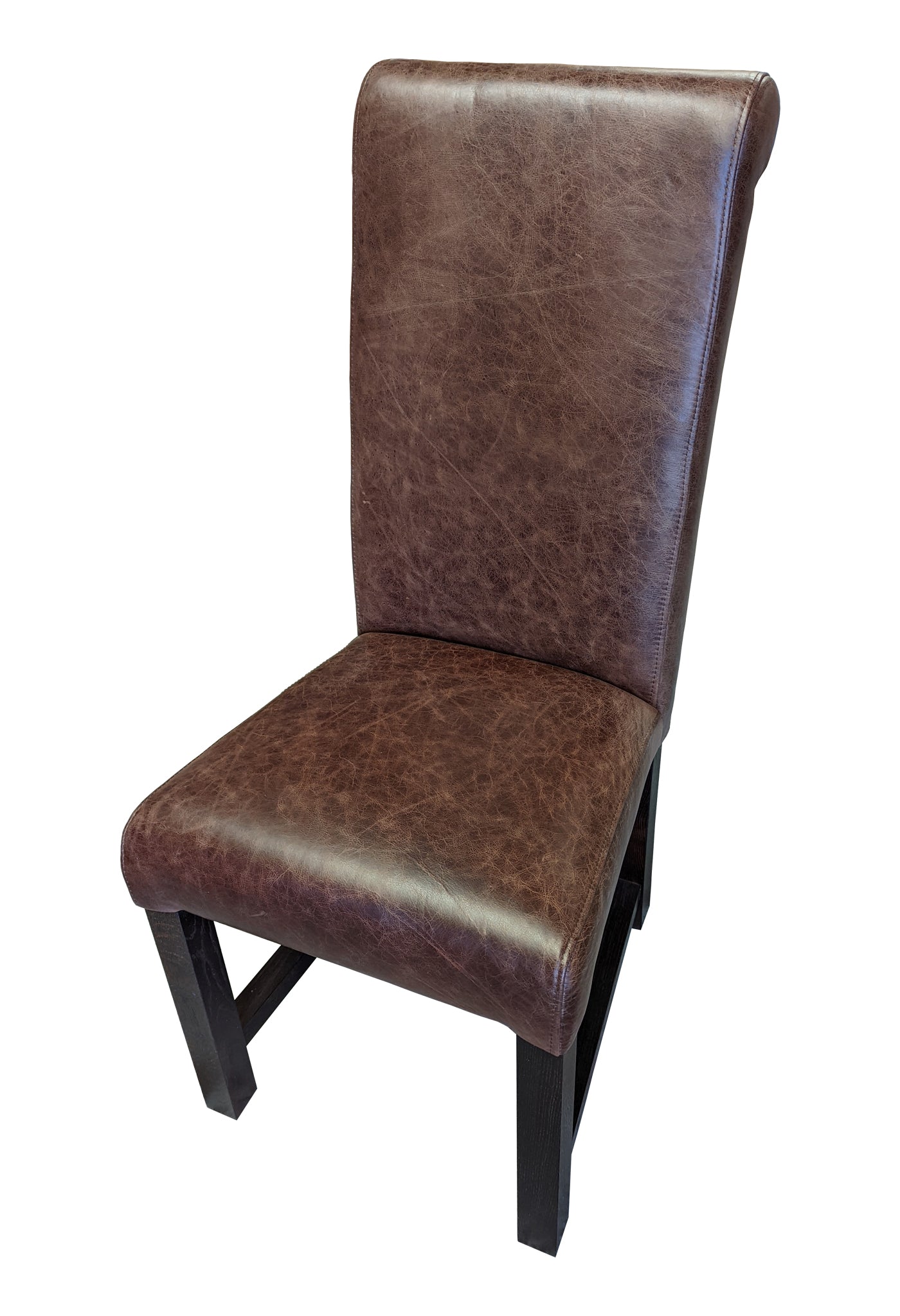 Arundel dark brown leather rollback oak chair with dark legs
