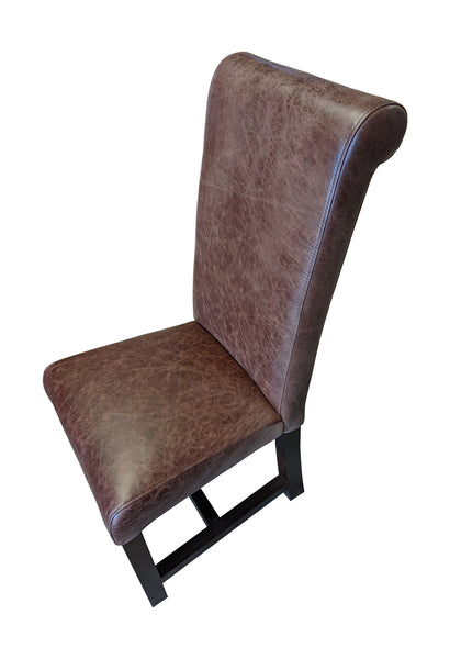 Arundel dark brown leather rollback oak chair with dark legs
