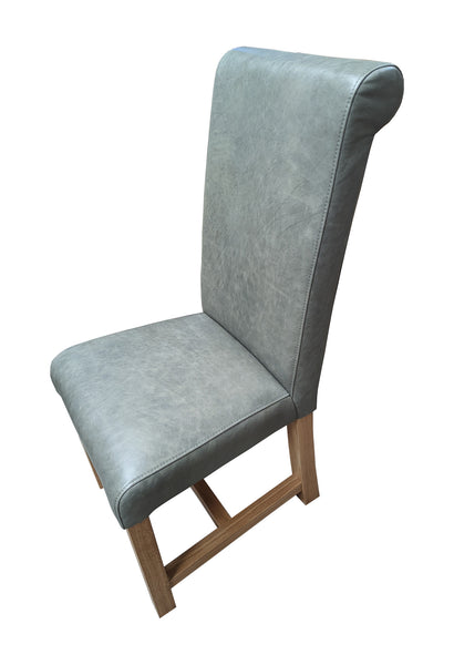 Arundel grey leather rollback oak chair