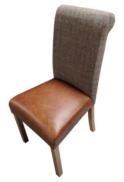 Bailey leather rollback and Harris Tweed oak chair
