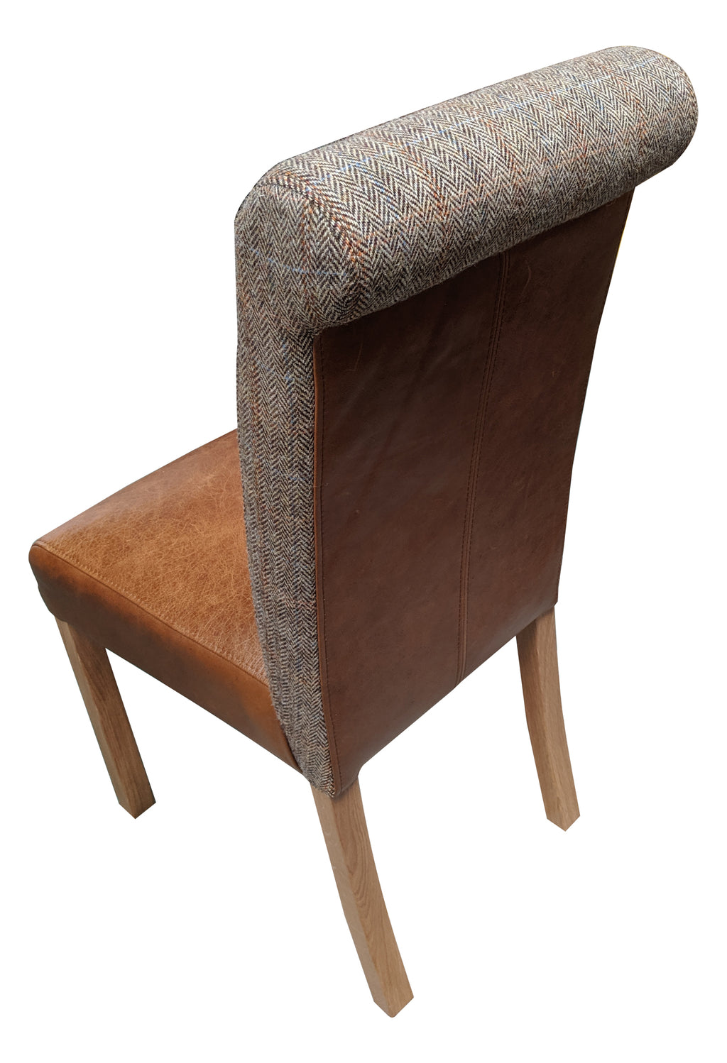 Bailey leather rollback and Harris Tweed oak chair