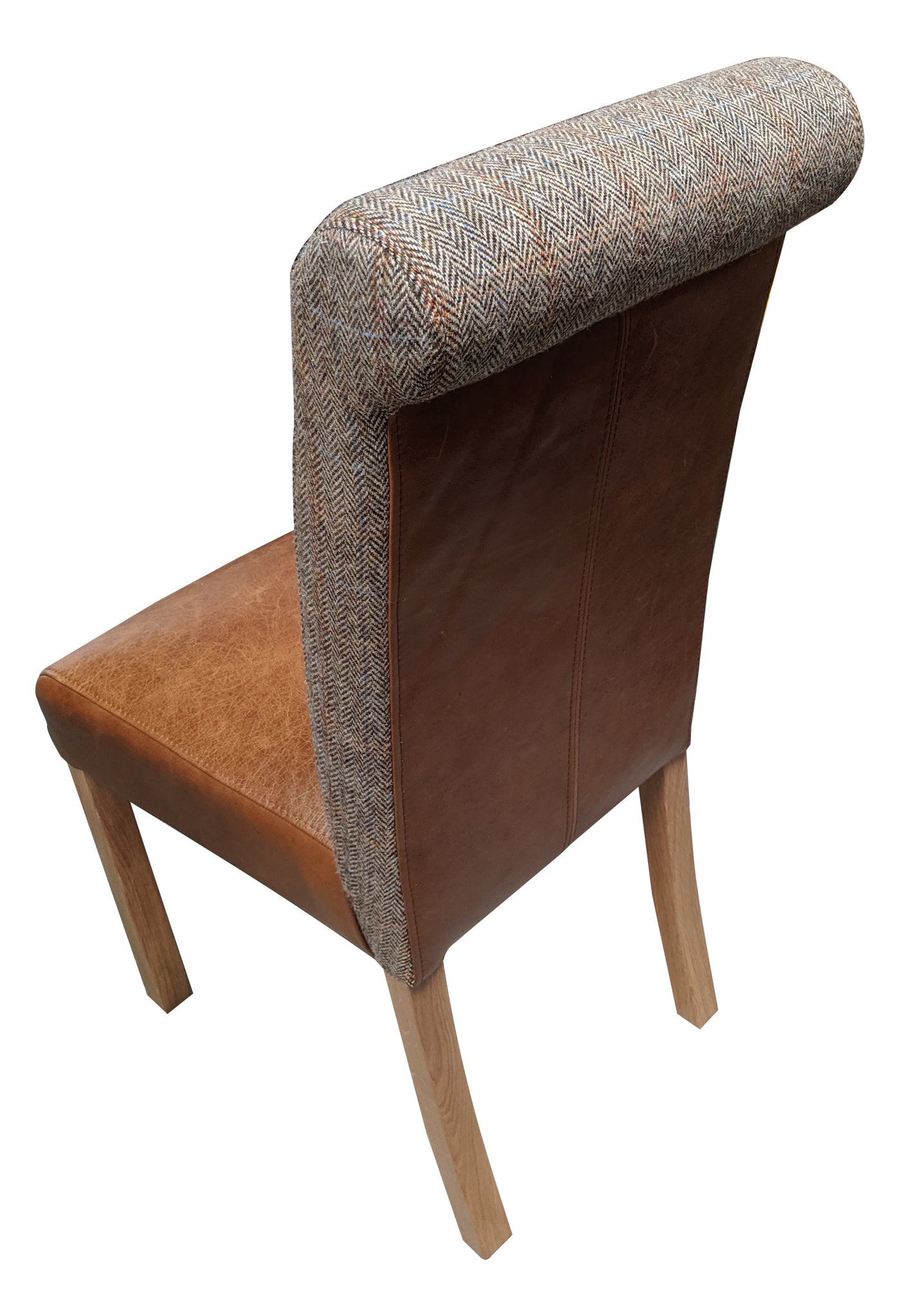 Bailey leather rollback and Harris Tweed oak chair