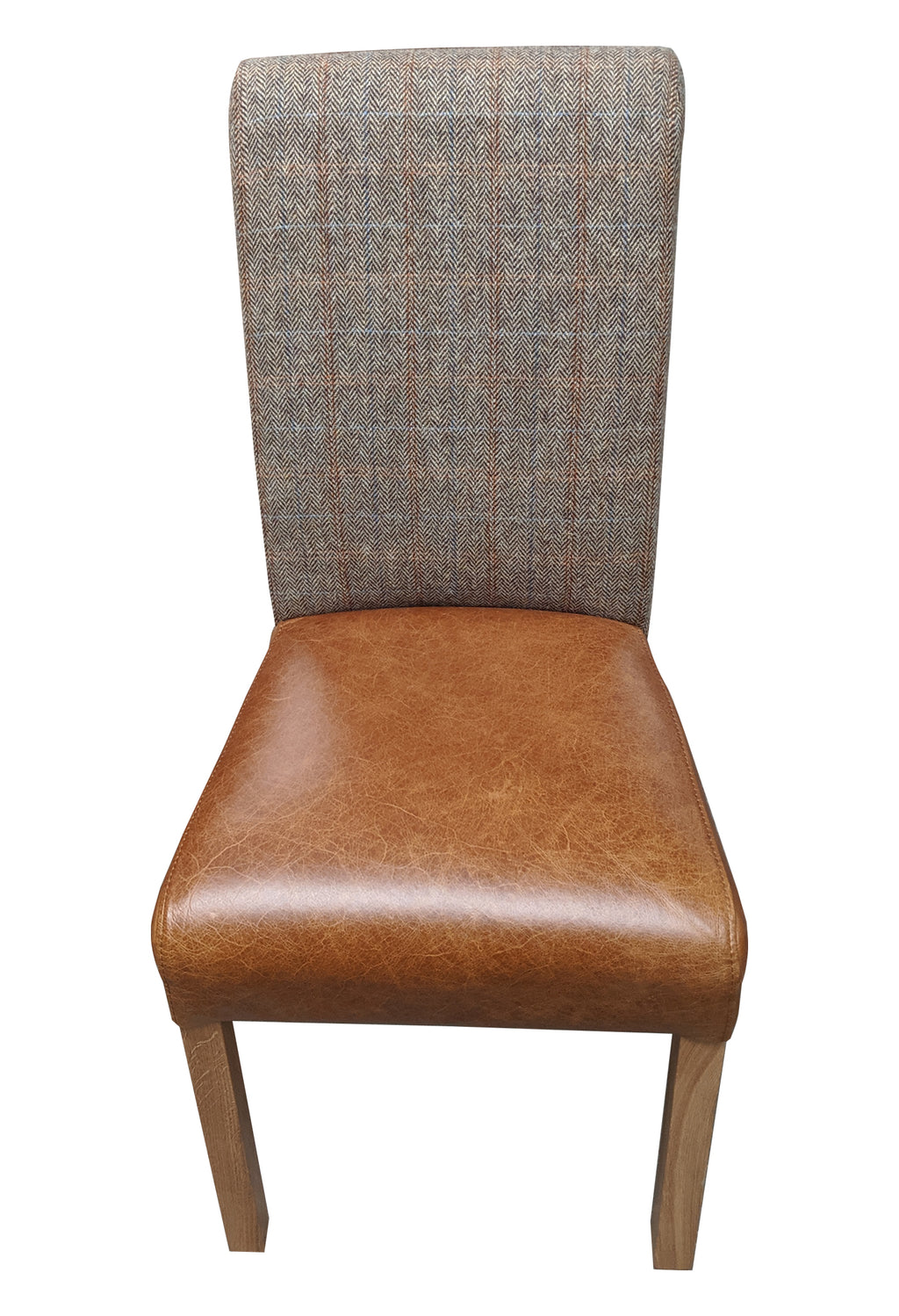 Bailey leather rollback and Harris Tweed oak chair